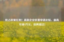 抢占政策红利！高新企业软著申请补贴，最高可领5万元，别再错过！