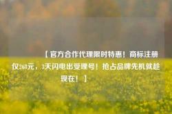 🔥【官方合作代理限时特惠！商标注册仅268元，3天闪电出受理号！抢占品牌先机就趁现在！】🔥