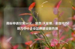 商标申请仅需268元，加急3天受理，全国可办！助力中小企业品牌建设新热潮