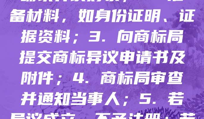 商标异议申请是针对初步审定的商标，由在先权利人或利害关系人在法定期限内提出反对意见，以阻止其注册。流程包括：1. 查阅公告，确认异议对象；2. 准备材料，如身份证明、证据资料；3. 向商标局提交商标异议申请书及附件；4. 商标局审查并通知当事人；5. 若异议成立，不予注册；若不成立，予以核准。整个过程需在公告之日起15日内提出，逾期无效。异议程序旨在保护合法权益，维护公平竞争市场环境。