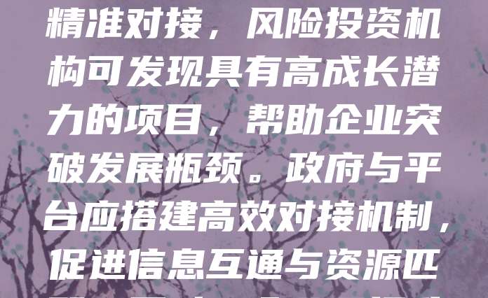 科技型中小企业是推动创新的重要力量,但其发展面临资金、技术转化等多重风险。风险投资作为重要的融资渠道,能为这类企业提供资金支持与战略指导。通过精准对接,风险投资机构可发现具有高成长潜力的项目,帮助企业突破发展瓶颈。政府与平台应搭建高效对接机制,促进信息互通与资源匹配。同时,企业需提升自身创新能力与管理水平,增强对资本的吸引力。只有多方协同,才能实现科技与资本的有效融合,助力科技型中小企业快速发展。