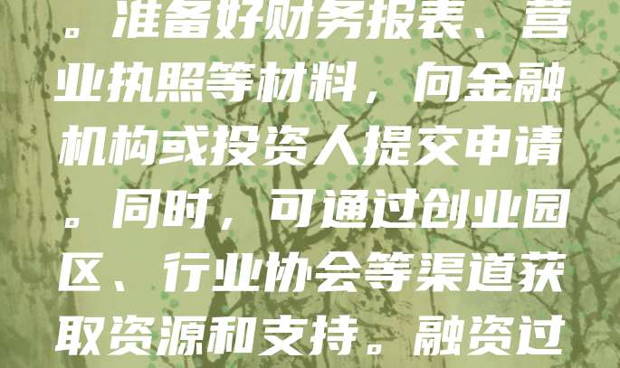 注册公司后，申请融资是推动企业发展的重要步骤。首先，需完善商业计划书，明确资金用途和盈利模式。其次，根据企业规模选择合适的融资方式，如银行贷款、风险投资或政府补贴。准备好财务报表、营业执照等材料，向金融机构或投资人提交申请。同时，可通过创业园区、行业协会等渠道获取资源和支持。融资过程中应注重信用建设，保持良好经营记录，提高融资成功率。最后，签订协议前务必仔细审核条款，确保权益不受损。合理融资能为企业注入活力，助力持续发展。