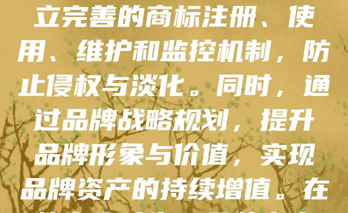 商标品牌是企业最重要的无形资产之一，其价值不仅体现在法律保护上，更在于市场认可与消费者信任。有效管理商标品牌资产，有助于提升企业竞争力，增强市场影响力。企业应建立完善的商标注册、使用、维护和监控机制，防止侵权与淡化。同时，通过品牌战略规划，提升品牌形象与价值，实现品牌资产的持续增值。在数字化时代，品牌资产管理还需结合线上线下渠道，强化品牌传播与用户互动。只有科学管理商标品牌资产，企业才能在激烈的市场竞争中立于不败之地，实现可持续发展。