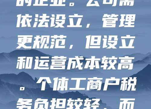 个体工商户与公司是两种不同的经营主体形式。个体工商户由个人或家庭经营,承担无限责任,注册手续简单,但融资能力较弱;公司则为法人实体,股东承担有限责任,适合规模较大、需融资的企业。公司需依法设立,管理更规范,但设立和运营成本较高。个体工商户税务负担较轻,而公司需缴纳企业所得税。选择时应根据经营规模、风险承受能力和未来发展需求来决定。两者在法律地位、责任承担、税收政策等方面存在明显差异,创业者应结合自身情况合理选择。