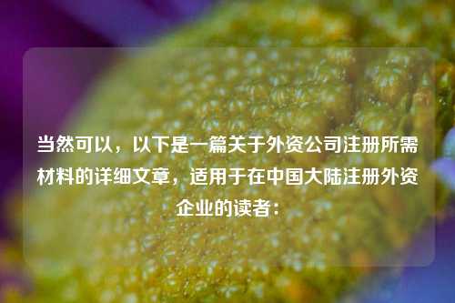 当然可以，以下是一篇关于外资公司注册所需材料的详细文章，适用于在中国大陆注册外资企业的读者：