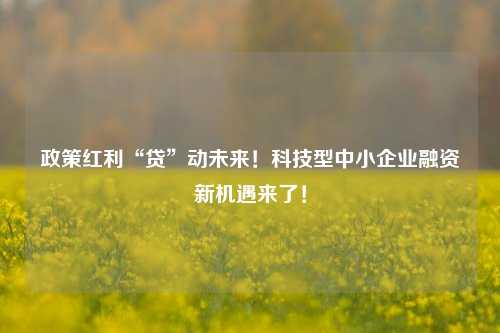 政策红利“贷”动未来!科技型中小企业融资新机遇来了!