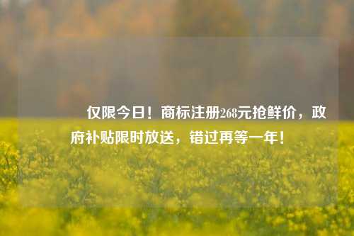 🔥仅限今日！商标注册268元抢鲜价，政府补贴限时放送，错过再等一年！