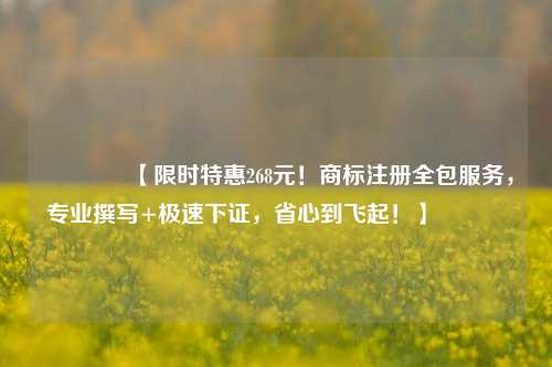 🔥【限时特惠268元！商标注册全包服务，专业撰写+极速下证，省心到飞起！】🔥